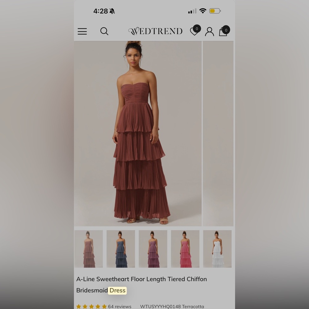 Terracotta A-Line Sweetheart Floor Length Tiered Chiffon Bridesmaid dress